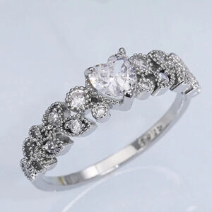 🌸Heart shape CZ Eternity 925 Silver Plated Fashion Ring for Women, L089